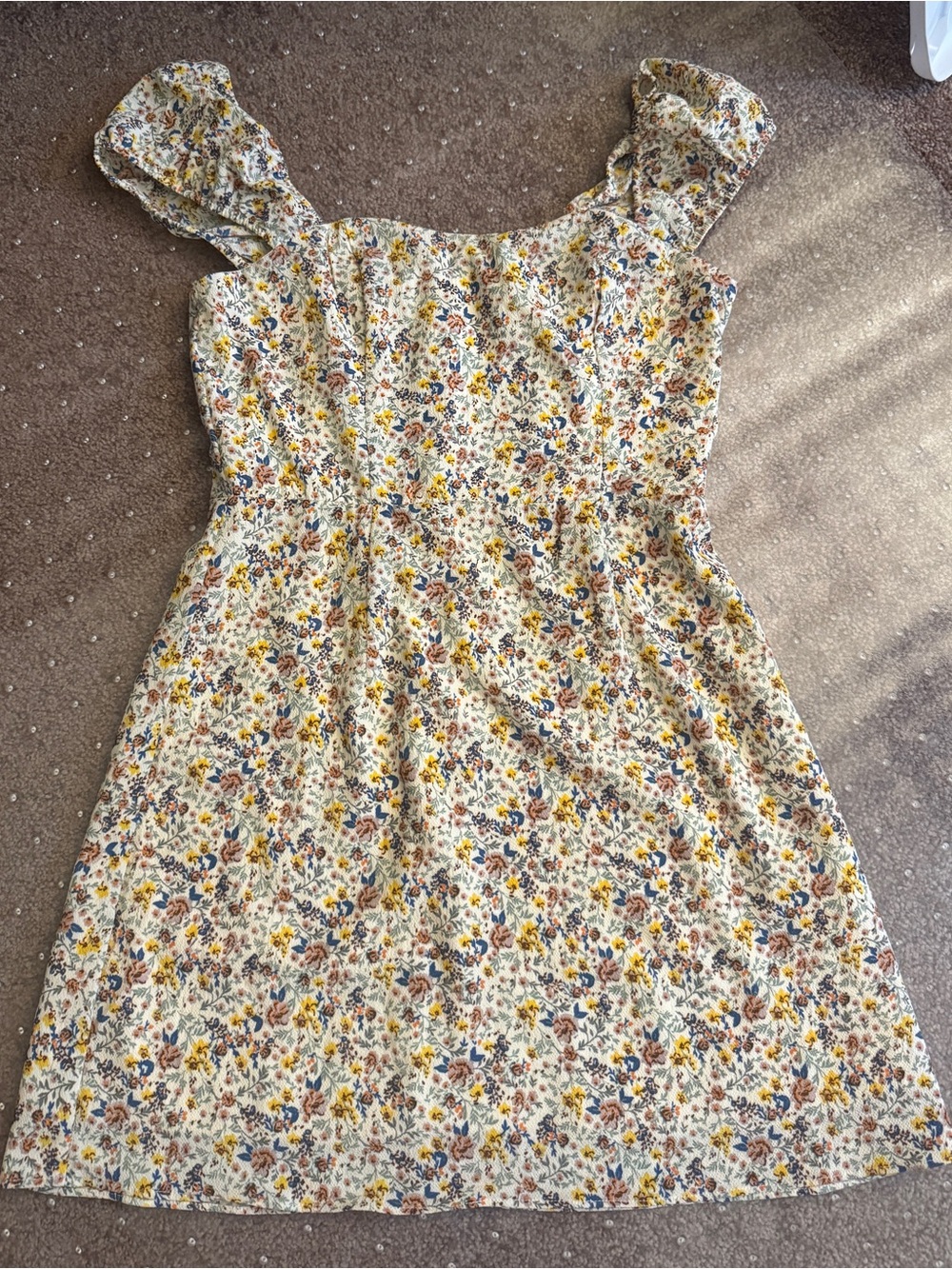 French Connection Cream Floral Midi Dress with Yellow and Blue Accents
